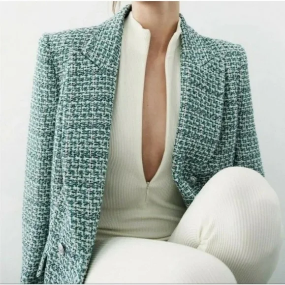 Zara textured tweed double breasted blazer size S - Picture 11 of 14